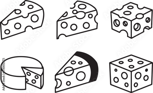 Assorted Cheese Blocks and Wedges Hand-Drawn Style on Transparent Backdrop for Culinary Projects