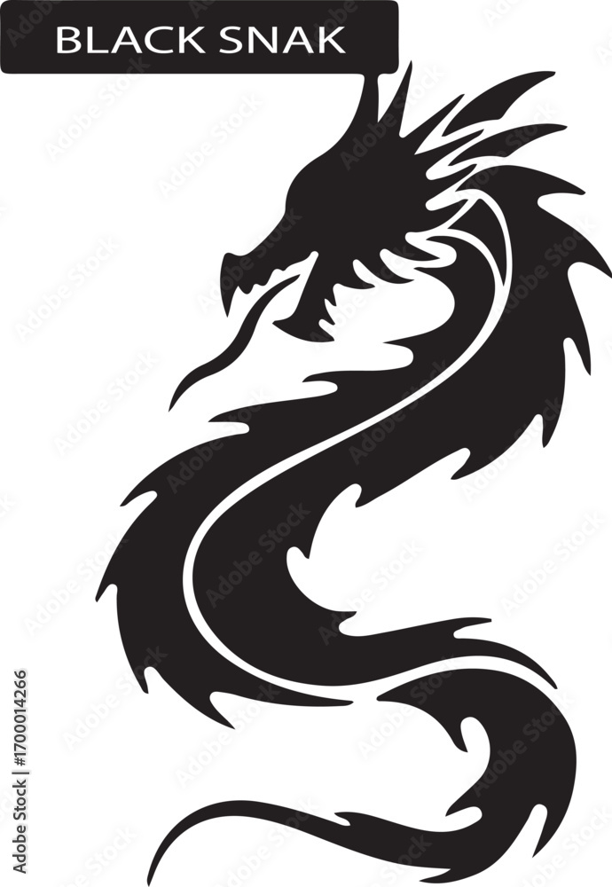 Obraz premium Black Dragon Silhouette: An enigmatic black dragon silhouette poised against a stark background, embodies power, mystery and legendary. Its intricate form sparks imagination.