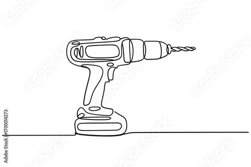Minimalist line art drawing of a cordless power drill