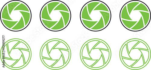 Aperture Illustration Array Displays Shutter Mechanism with Green Fill and Outline