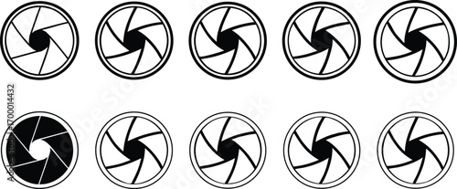 Collection of Camera Aperture Icons Displaying Varied Openings Representing Different F-Stops and Depths of Field in Photography