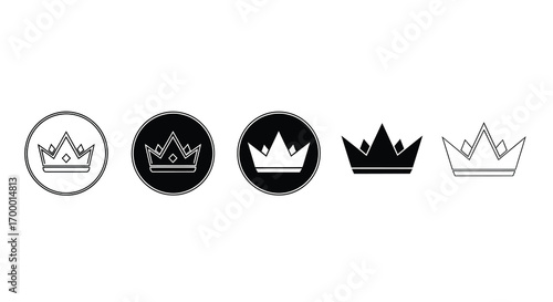 Set of black and white crown vector illustration icon symbols