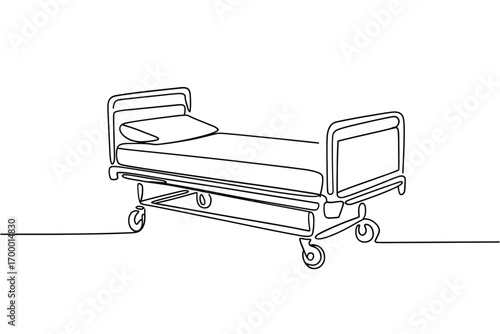 Simple line drawing of a hospital bed on wheels
