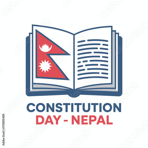 Constitution Day Nepal Flat Vector Illustration with Book and Flag Icon