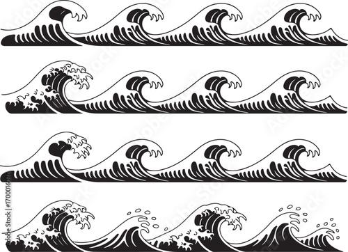 Ocean Wave Pattern Set for Nautical Themes and Water Related Graphic Projects Decoration