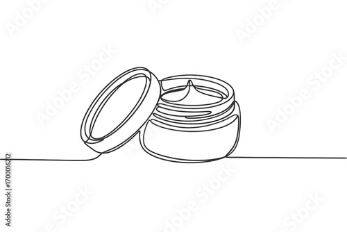 Minimalist line art drawing of an open cream jar