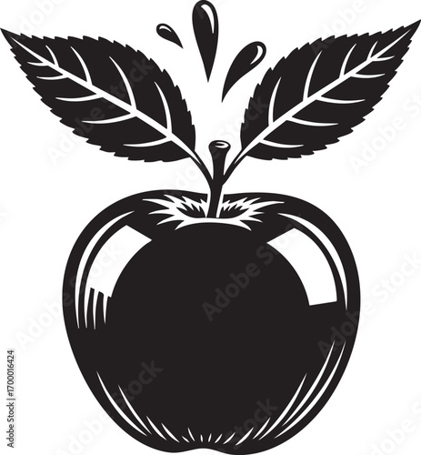 A crisp illustration captures the essence of a fresh apple with leaves and water droplets, symbolizing nature, health, and the simple pleasures of life in a minimalist style