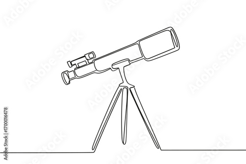 Minimalist line art drawing of a telescope on a tripod