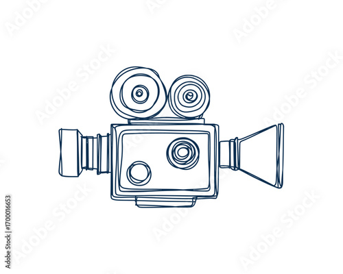Hand drawn sketch of a vintage movie camera