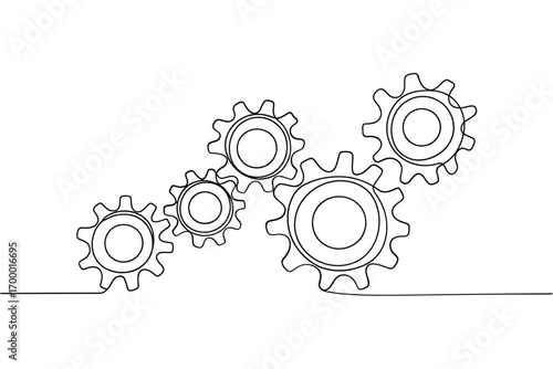 Interlocking gears in a continuous line drawing style