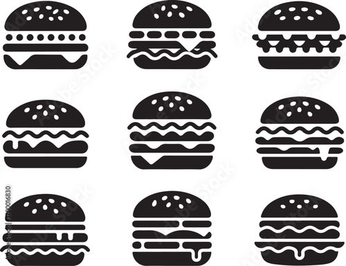 Burger Bliss A Collection of Delicious Hamburger Icons on a Transparent Background for Food Lovers