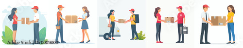 vector of a delivery courier delivering an order to a customer