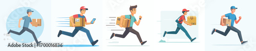 vector of a fast-running package delivery officer