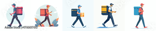 vector of a backpack delivery courier delivering by walking