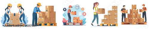 vector of a logistics employee arranging goods on a pallet
