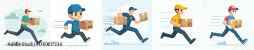 vector of a fast-running package delivery officer