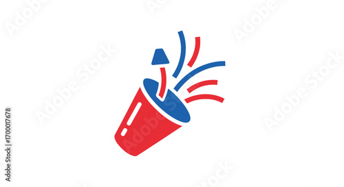 Red plastic cup with celebratory fireworks bursting out.