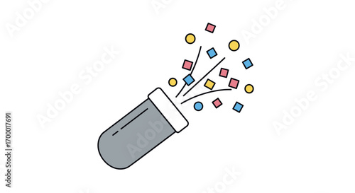 Confetti Popper Exploding Colorful Shapes Celebration Party.