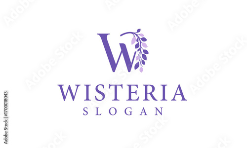 Wisteria Logo Floral Letter W Purple Flower Design Template