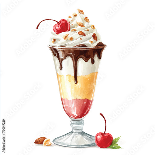 Ice Cream Sundae with Cherries and Chocolate Sauce.