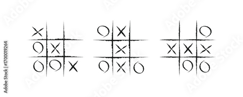 Classic tic-tac-toe game illustration. Hand-drawn X and O symbols in grunge style. Perfect for game icons, backgrounds, or retro design projects