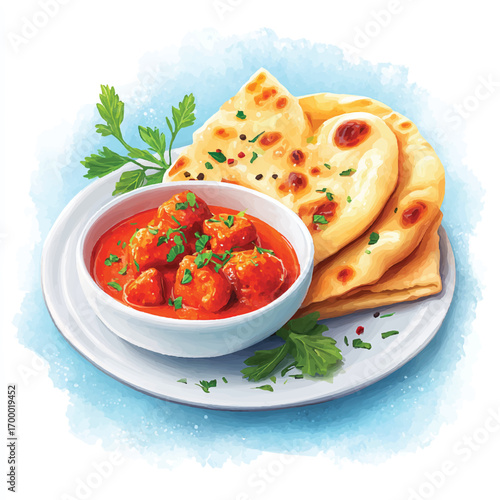 Indian Butter Chicken with Naan Bread.