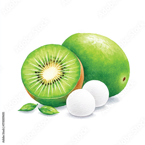 Kiwi Fruit Still Life with Spherical Objects.