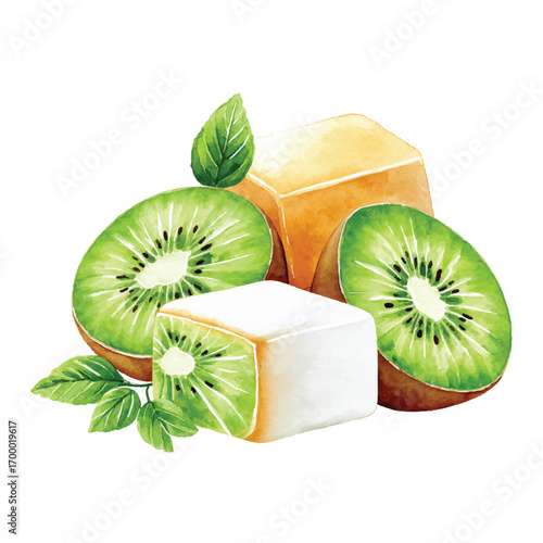 Kiwi fruit slices and cheese cubes a healthy and delicious combination.