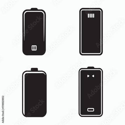 Slim power bank solid icons bundle