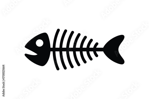 Stylized black fish skeleton icon on white background