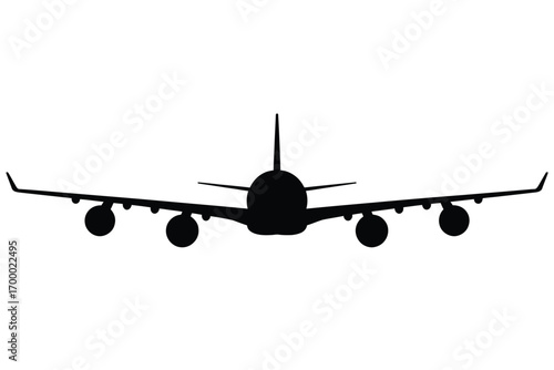 Silhouette of a large passenger airplane viewed from the front