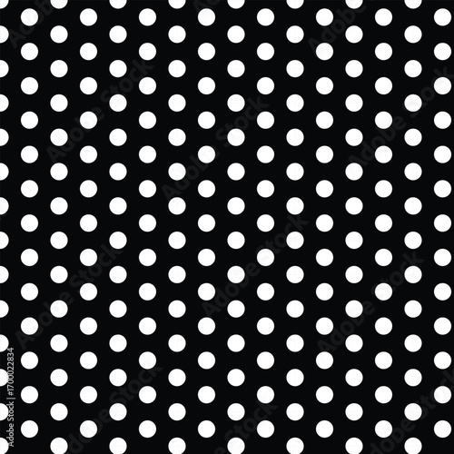 Seamless black and white polka dot vector pattern, retro fabric and wallpaper background.