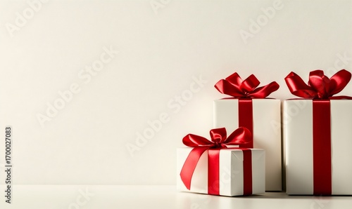 Wallpaper Mural White gift boxes with red ribbons are waiting to be opened for christmas or new year Torontodigital.ca