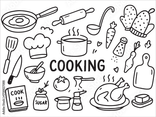 Set of kitchen utensils and tools icons illustration