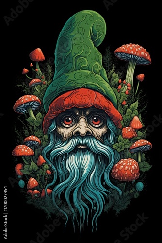 Christmas Elf. Old, grupmpy and angry, T shirt design on black background. Generative Ai