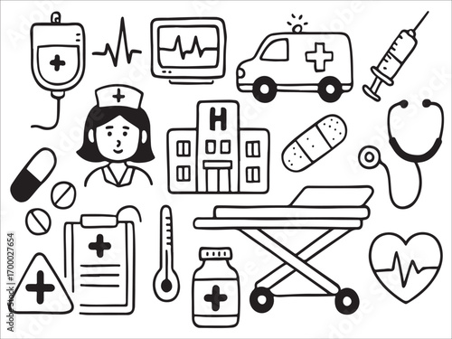 Black vector set of medical icons and symbols for web design and illustration