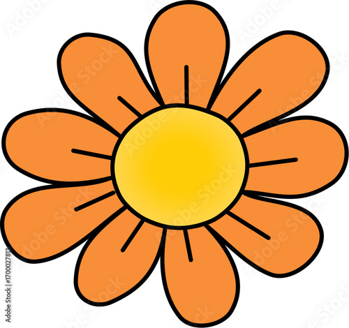 A simple yellow floral design on a white background with a light summer sun