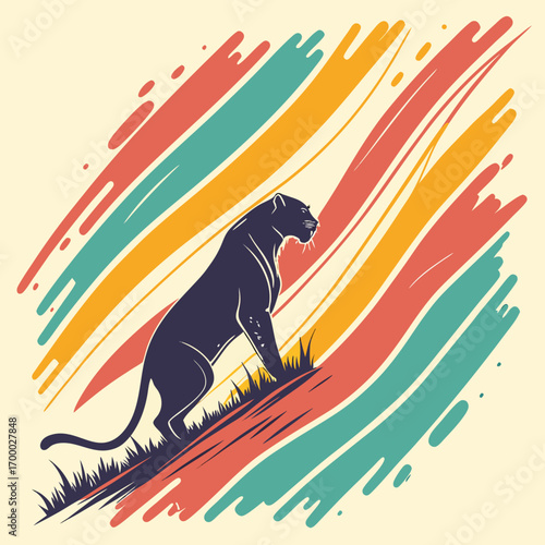 Fun winter sport illustration featuring a snowboarder and a bear cartoon