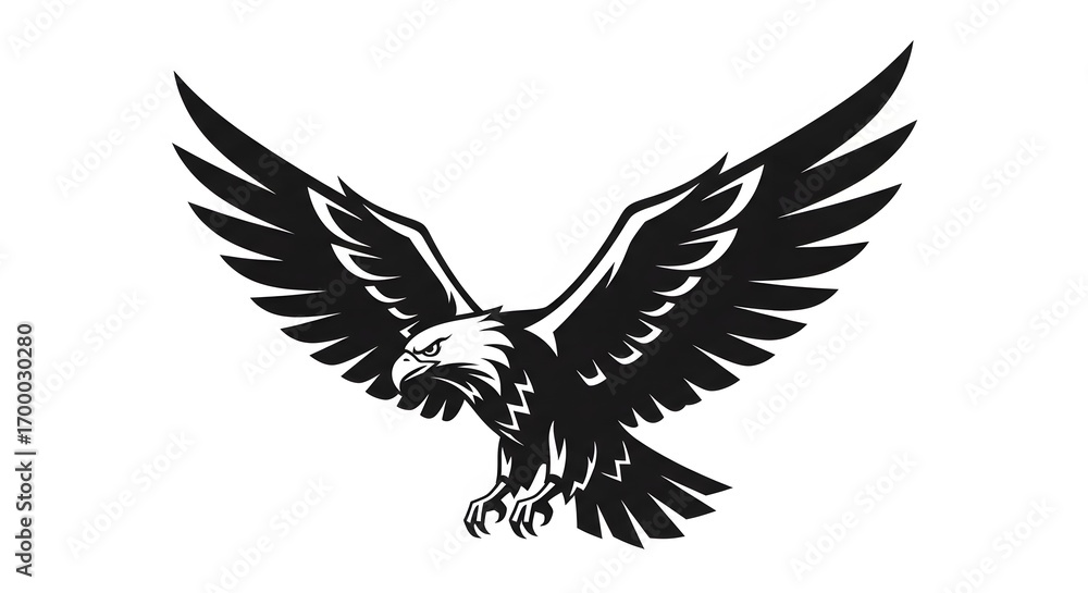Obraz premium Black and White Eagle Logo with Outstretched Wings on White Background