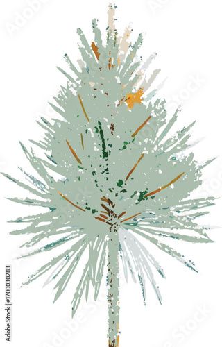 Stylized christmas tree with sparse green needles and subtle orange accents