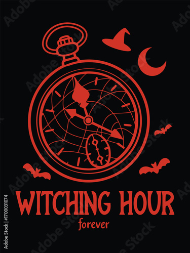 An Antique Pocket Watch With Cracked Glass and Crescent, Vintage Clock Illustration, Gothic Steampunk Vector Art, Surreal Time Design