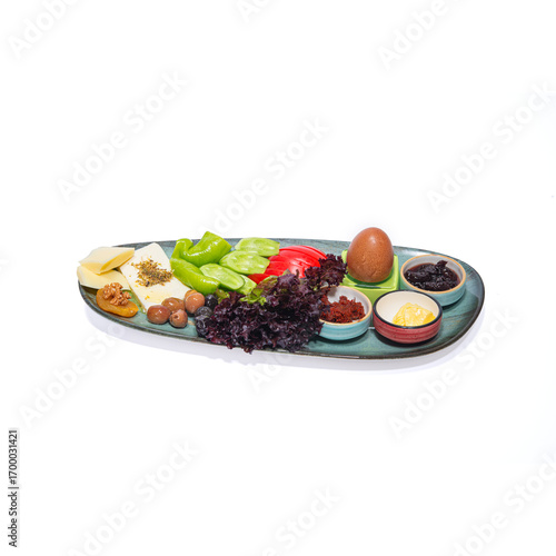 Breakfast plate. A breakfast plate on a white background.
