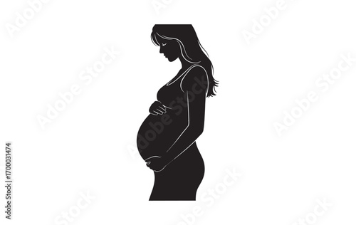 Pregnant Woman Silhouette with Hair Down Vector