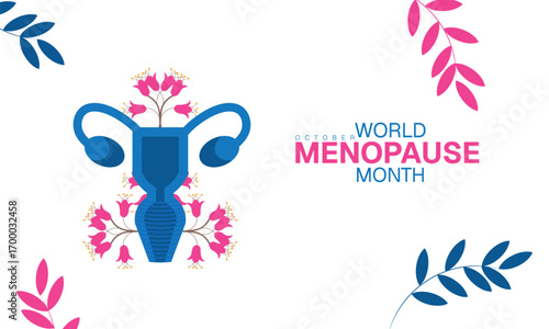 World Menopause Month banner. Female reproductive system in alarm clock with flowers. Medical poster, vector illustration.

