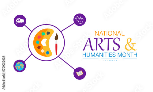 National Arts and Humanities Month Poster Banner and Background Abstract Design Template for Art Culture Literature History Education and Creative Awareness Campaign

