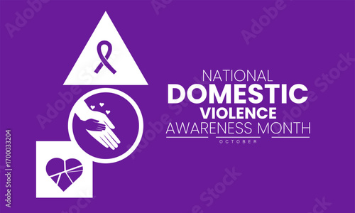 National Domestic Violence Awareness Month Poster Banner and Background Abstract Design Template for Prevention Education Support Social Campaign and Community Safety , purple background illustration
