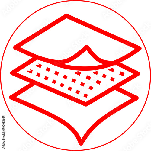 Red layered fabric icon symbolizing breathable, absorbent, and protective textile material. Perfect for clothing, hygiene, or product packaging design.
