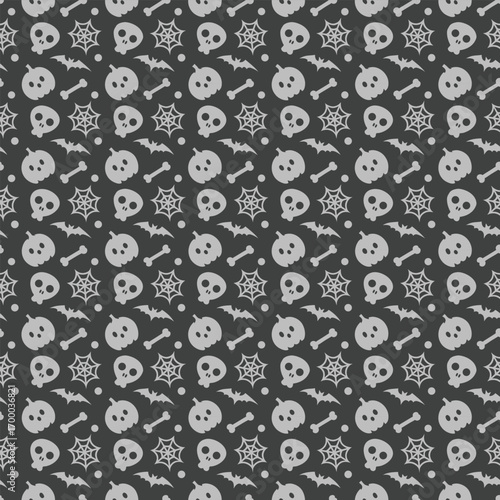 Spooky halloween pattern of skulls bats and bones