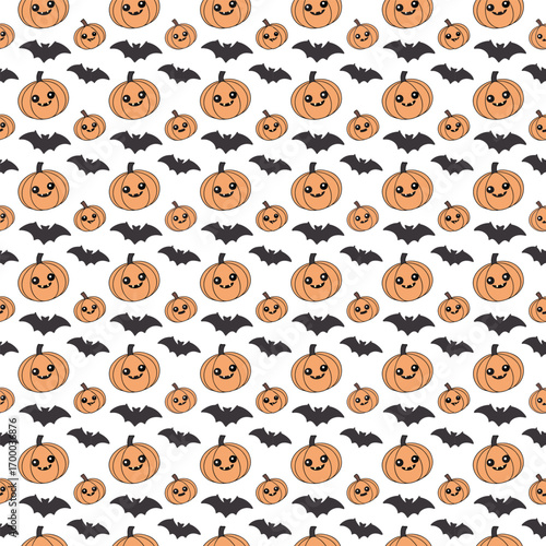 Whimsical halloween pattern of jack o lanterns and bats