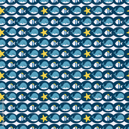 Close up of a blue beaded fabric with scattered yellow star accents